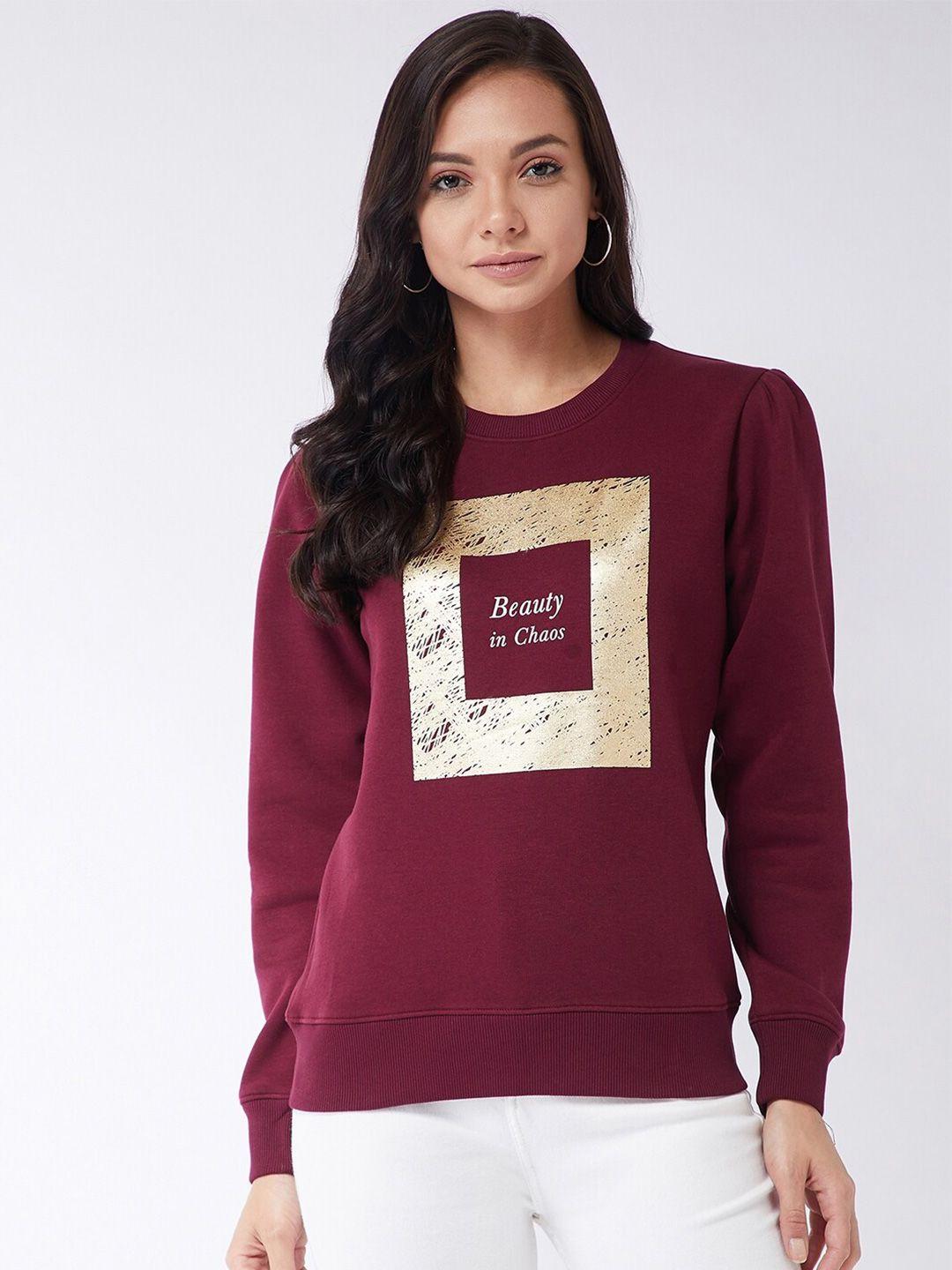 modeve women maroon printed sweatshirt