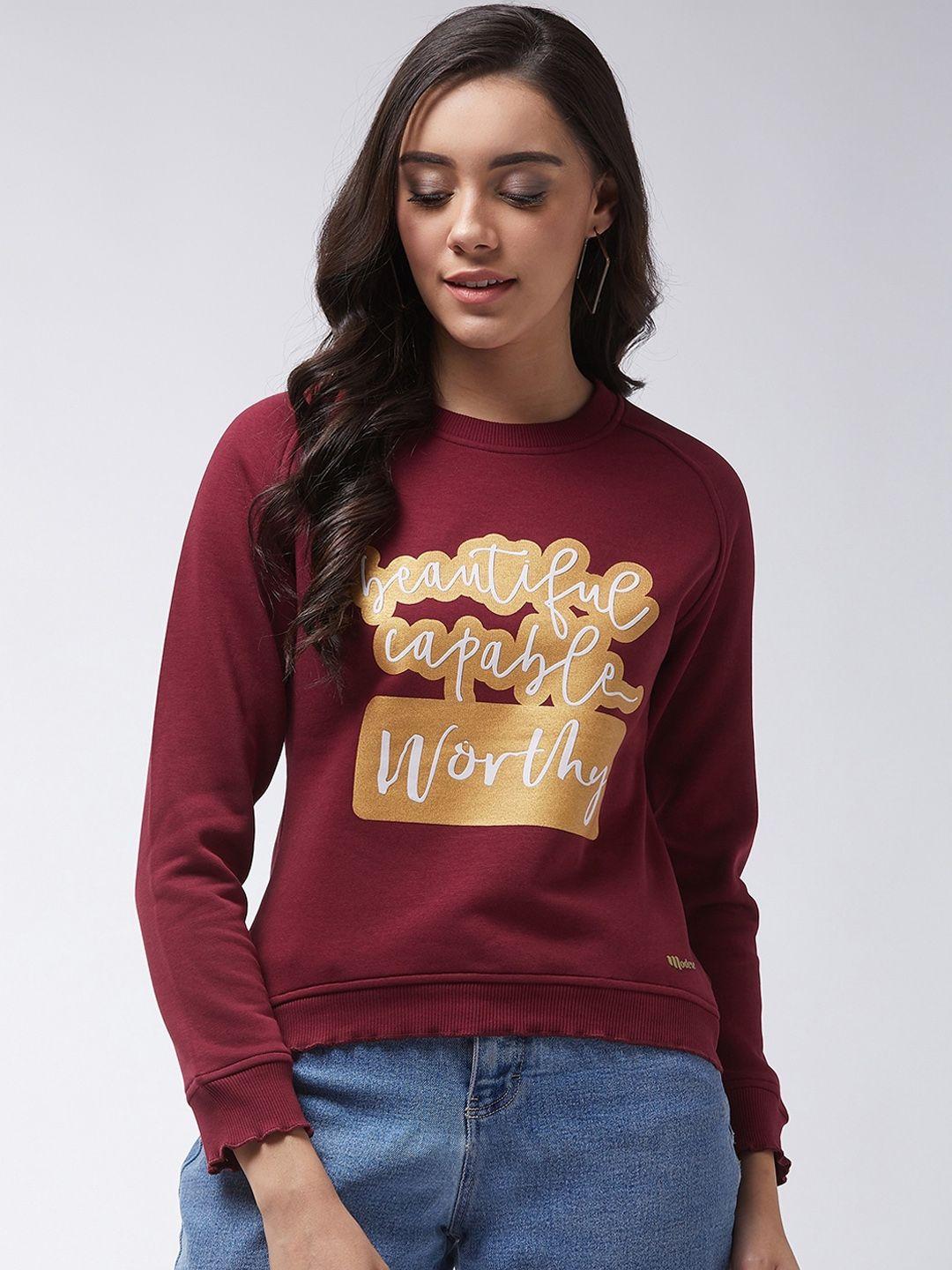 modeve women maroon printed sweatshirt
