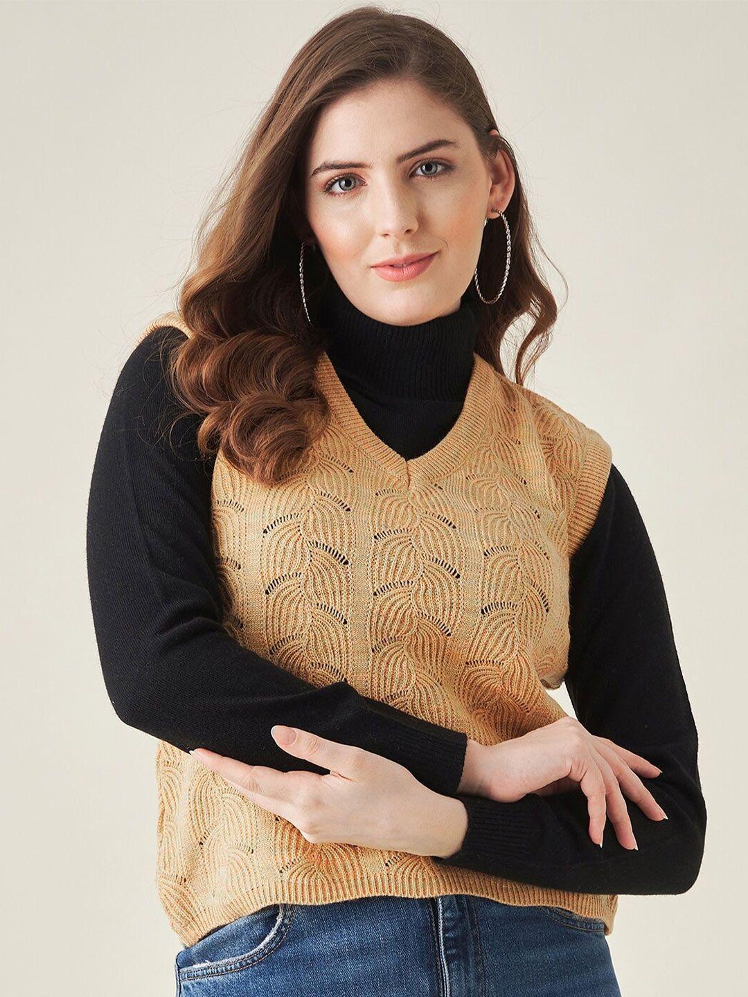 modeve women mustard cable knit acrylic sweater vest