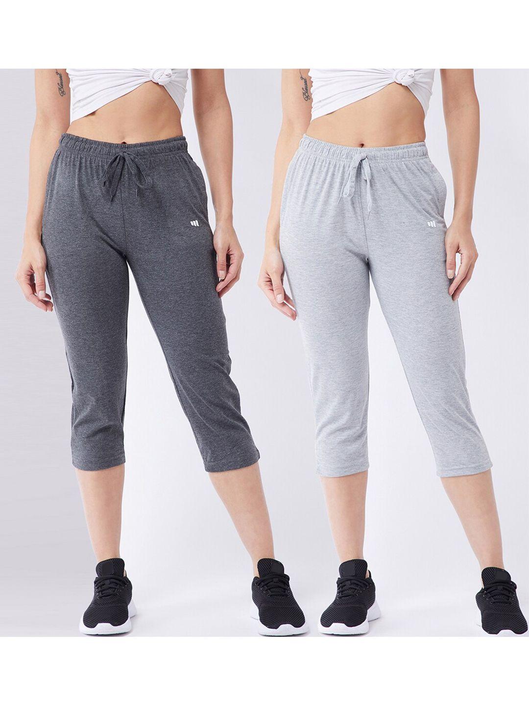 modeve women pack of 2 charcoal & grey capris