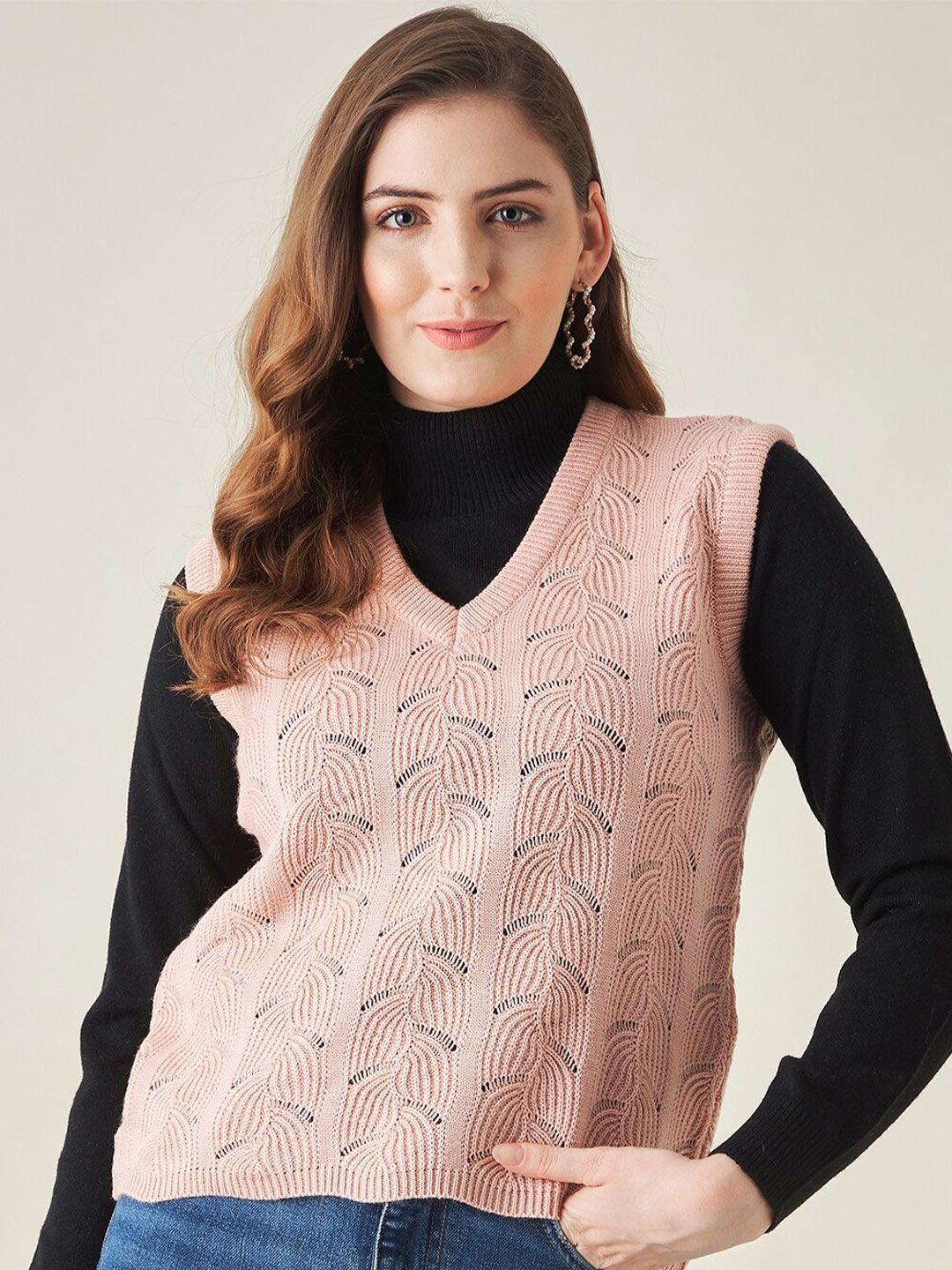 modeve women peach-coloured acrylic cable knit sweater vest