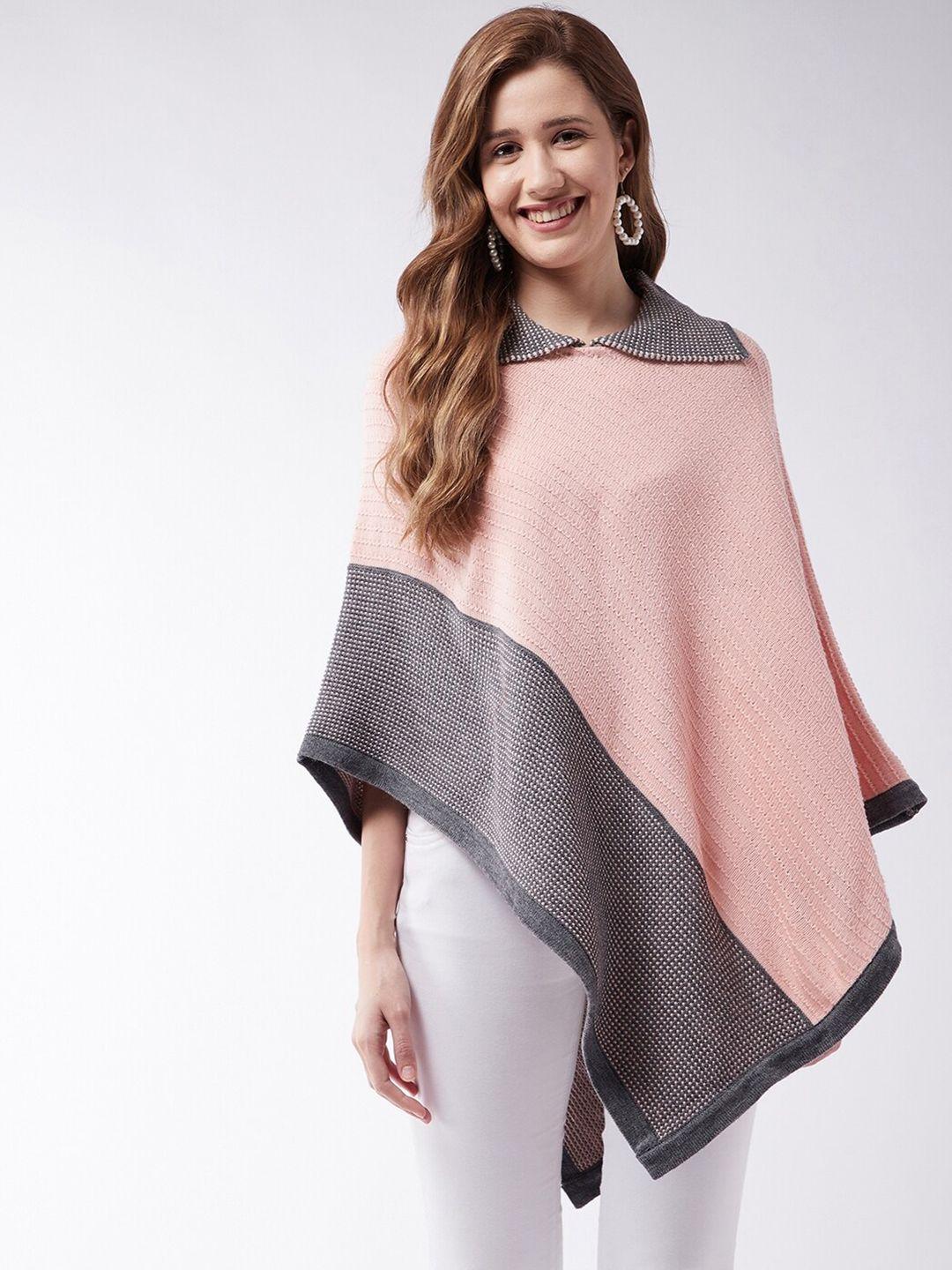 modeve women pink and black striped acrylic poncho