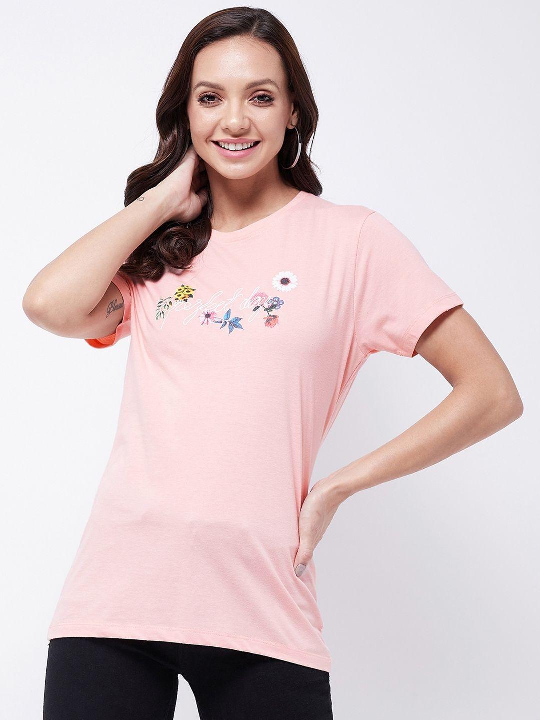 modeve women pink floral printed t-shirt