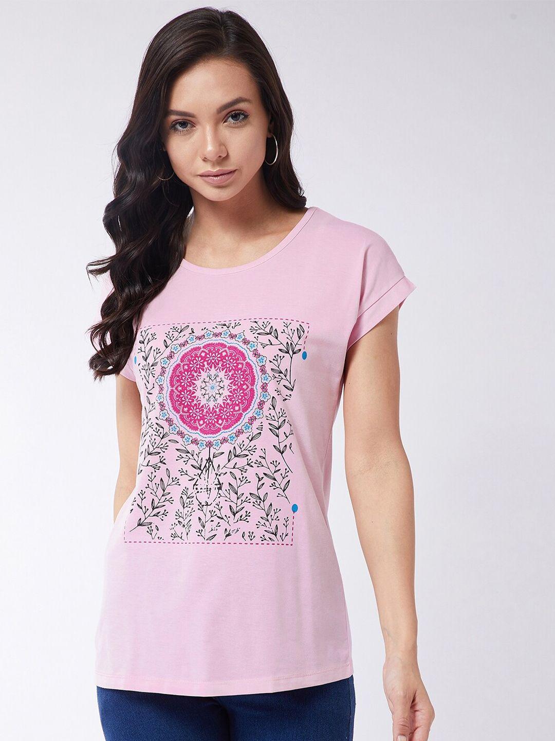 modeve women pink printed t-shirt