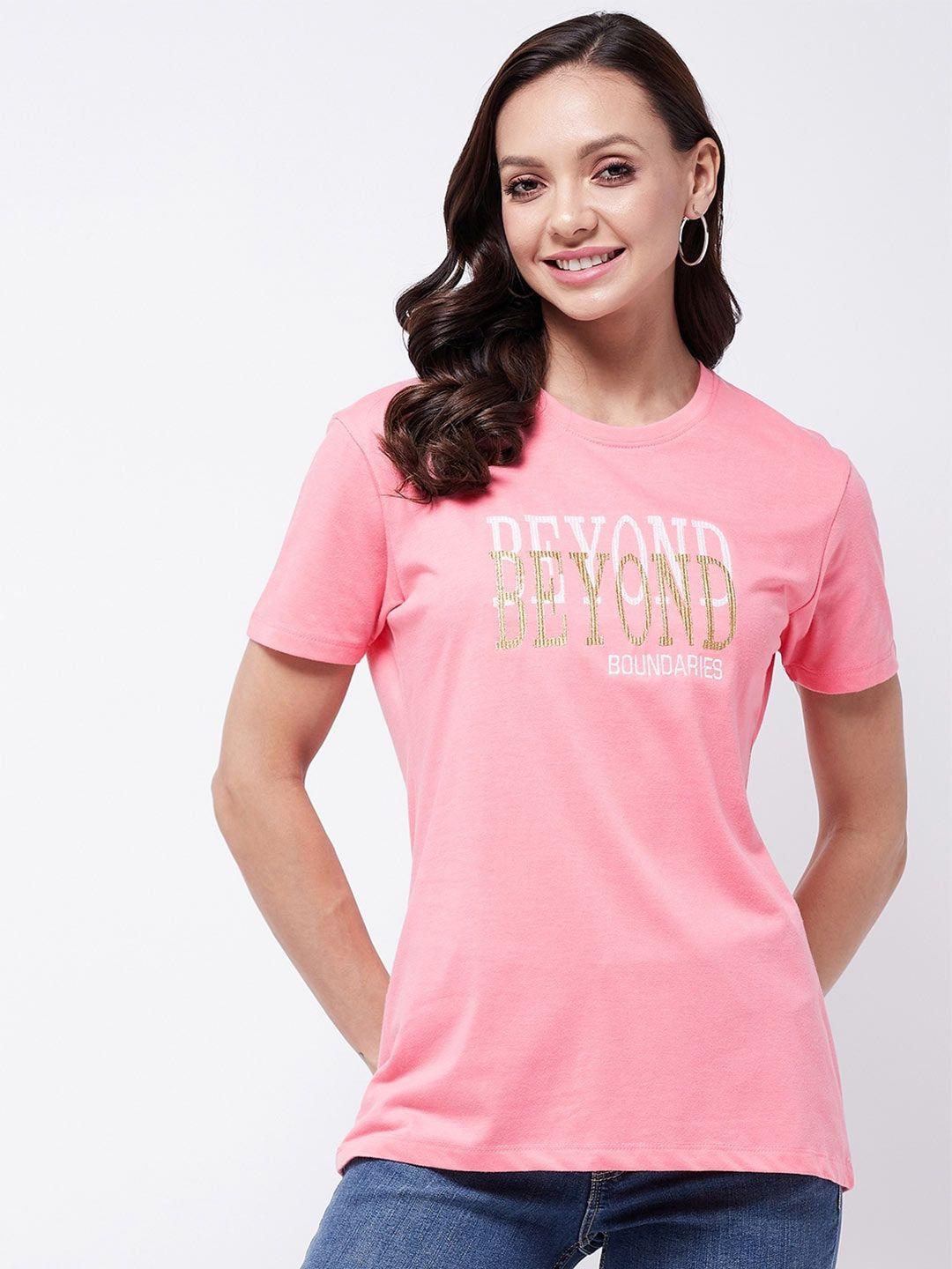 modeve women pink typography printed t-shirt