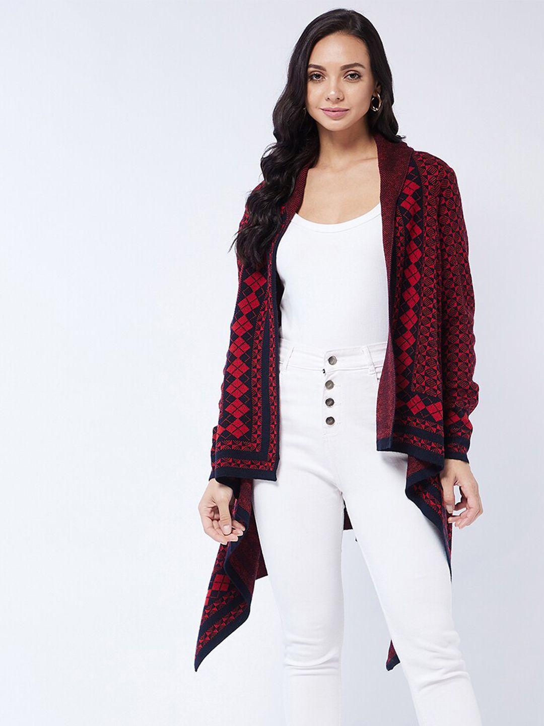 modeve women red & black longline shrug