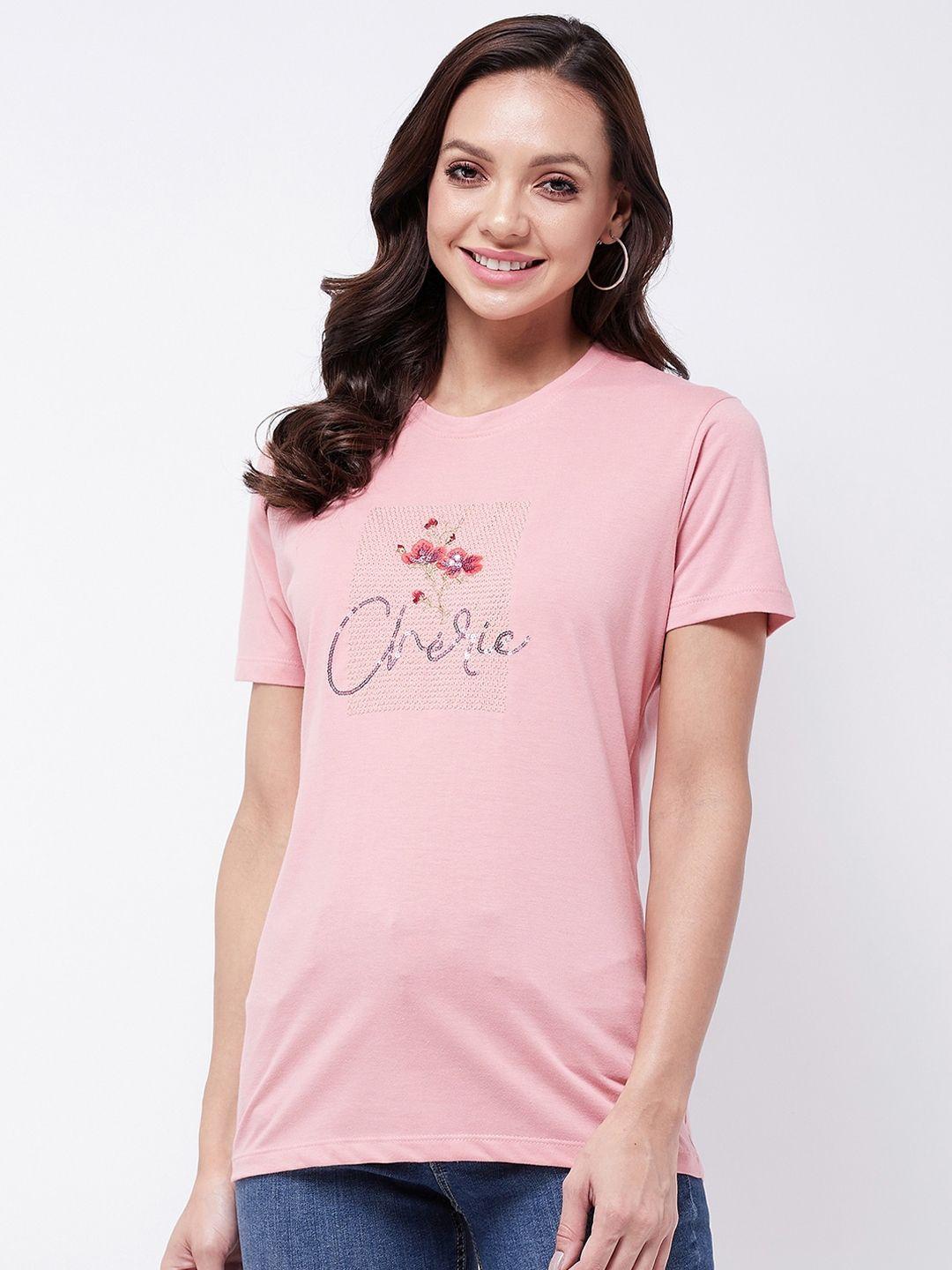 modeve women rose typography printed t-shirt