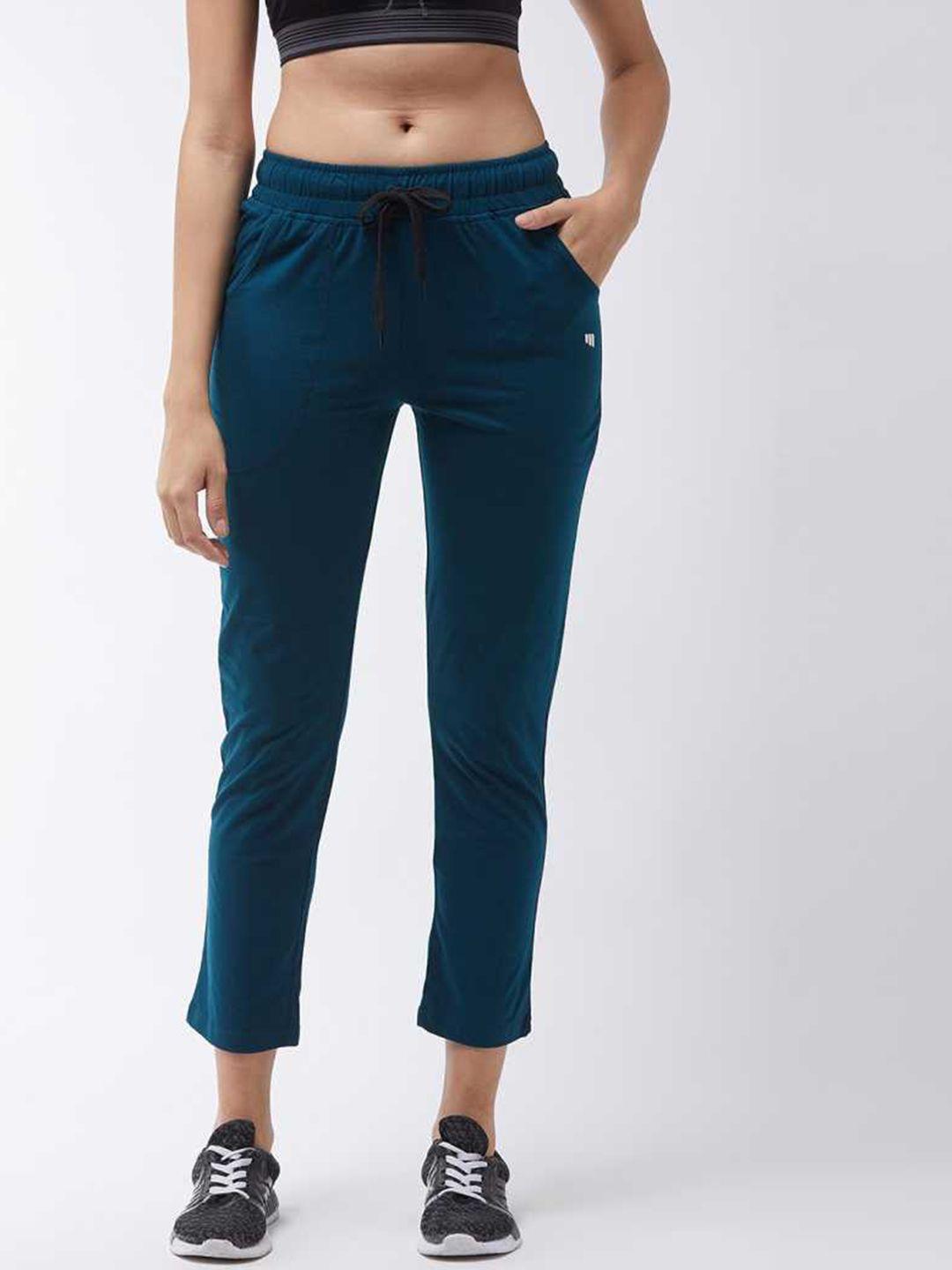 modeve women teal-blue solid cotton track pants