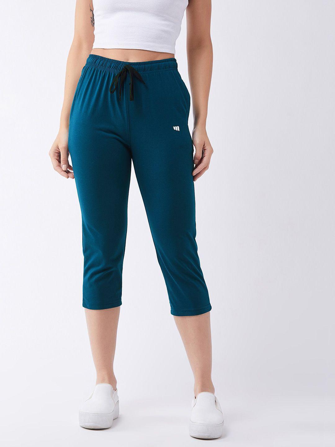 modeve women teal solid cotton blend capris