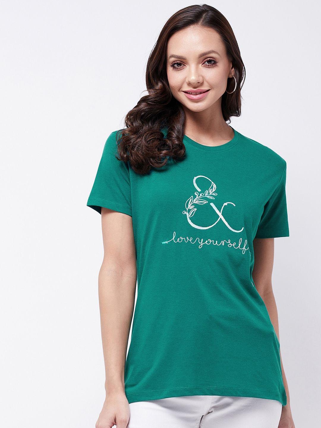 modeve women teal typography printed t-shirt