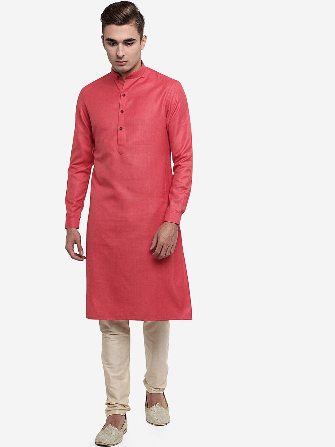 modi kurta men pink mandarin collar long sleeves cotton kurtas