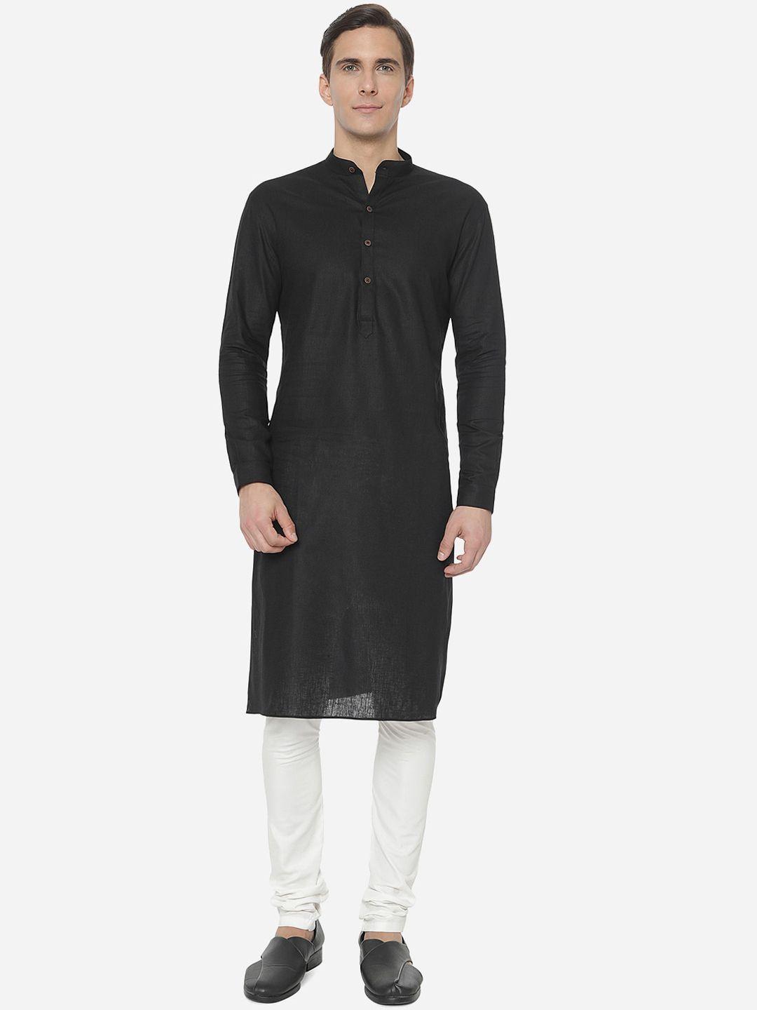 modi kurta men black regular fit straight kurta