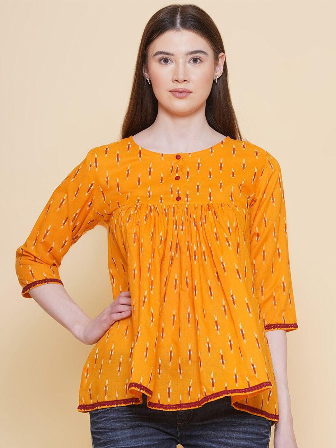 modish couture mustard yellow polka dot print cotton top
