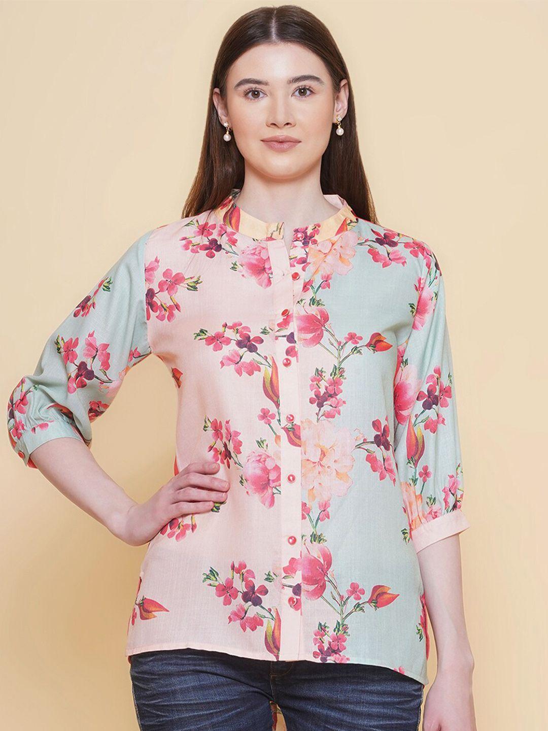 modish couture peach-coloured floral print top