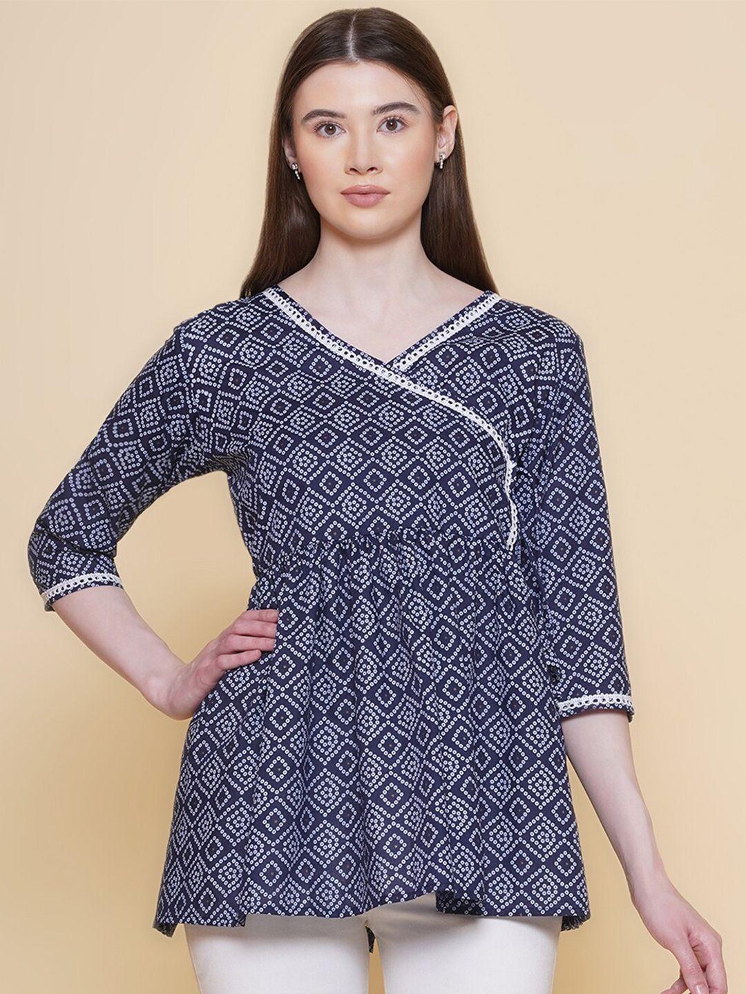 modish couture navy blue print indigo cotton top