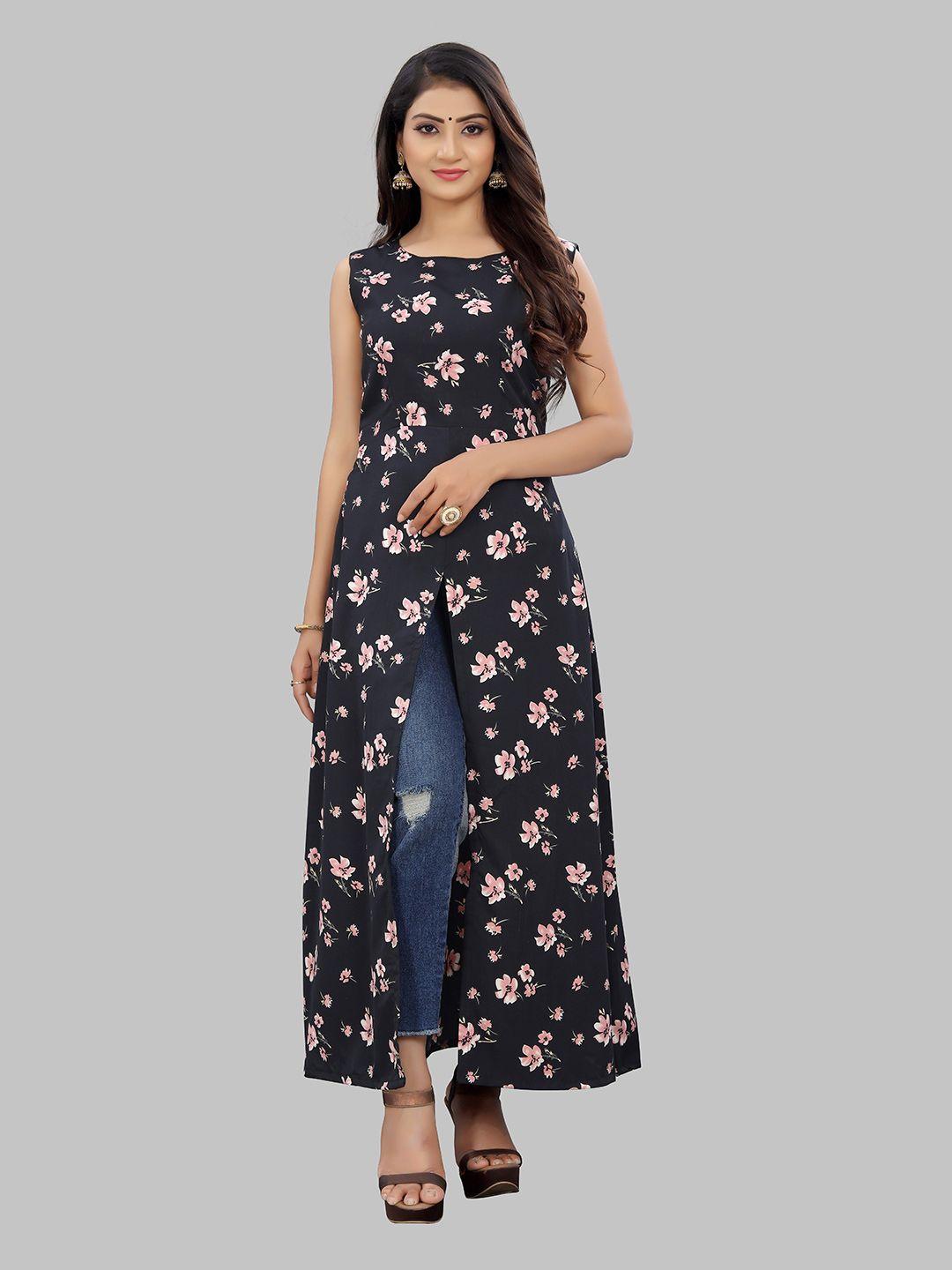 modli 20 fashion black & pink floral print maxi dress