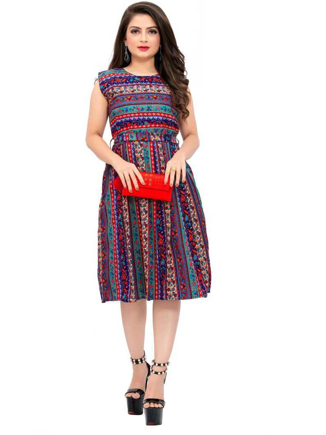 modli 20 fashion multicoloured tribal crepe empire midi dress