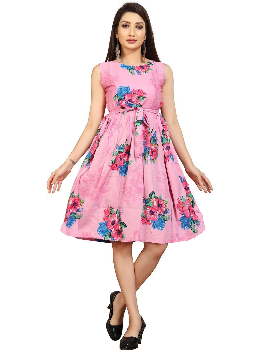 modli 20 fashion pink floral crepe ethnic dress