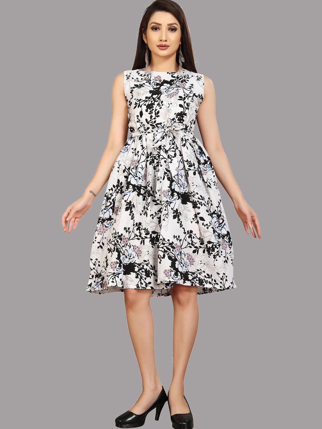 modli 20 fashion white & black floral printed crepe dress