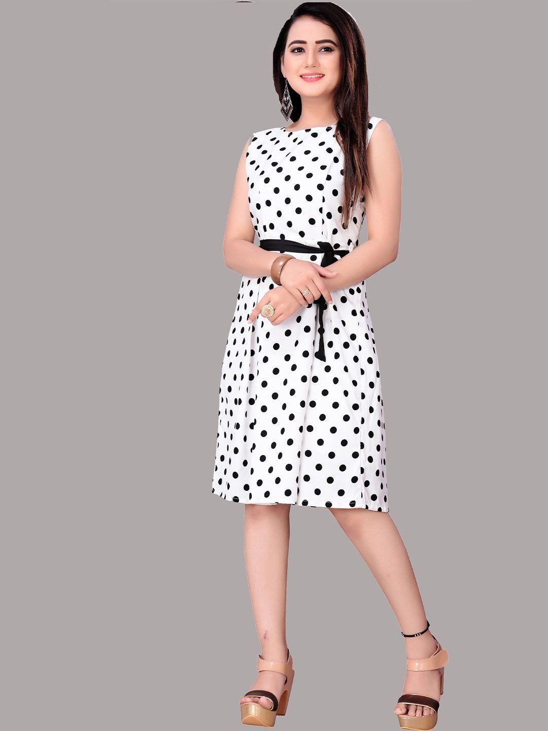 modli 20 fashion white crepe polk dots  dress