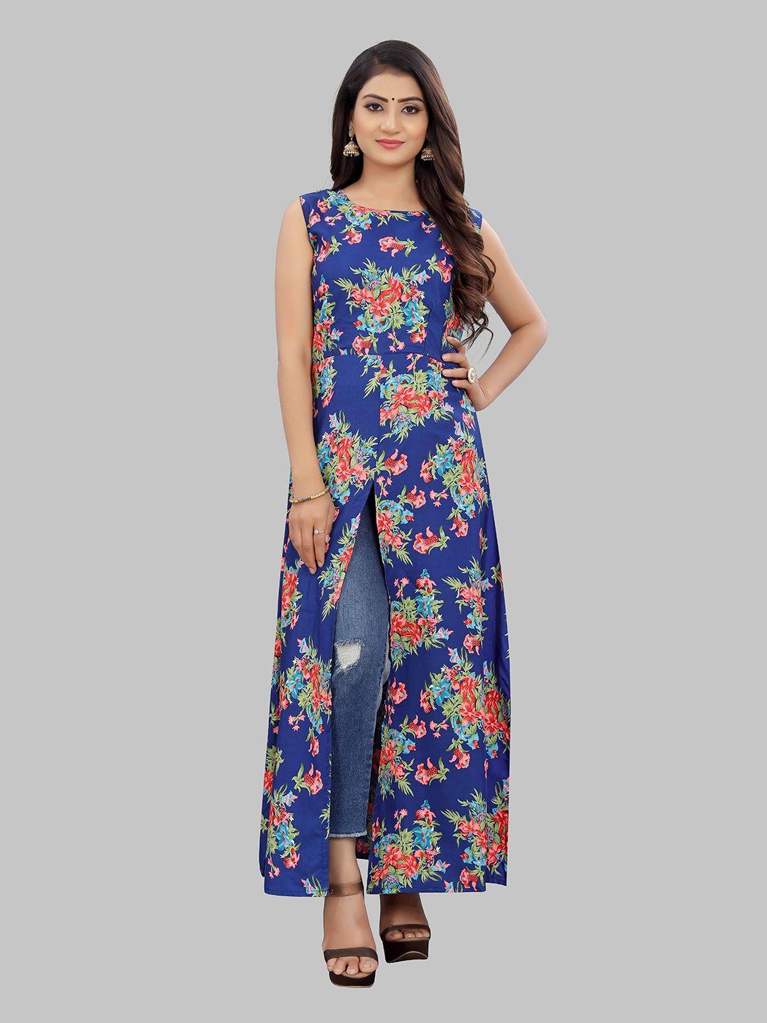 modli 20 fashion women blue floral crepe maxi dress