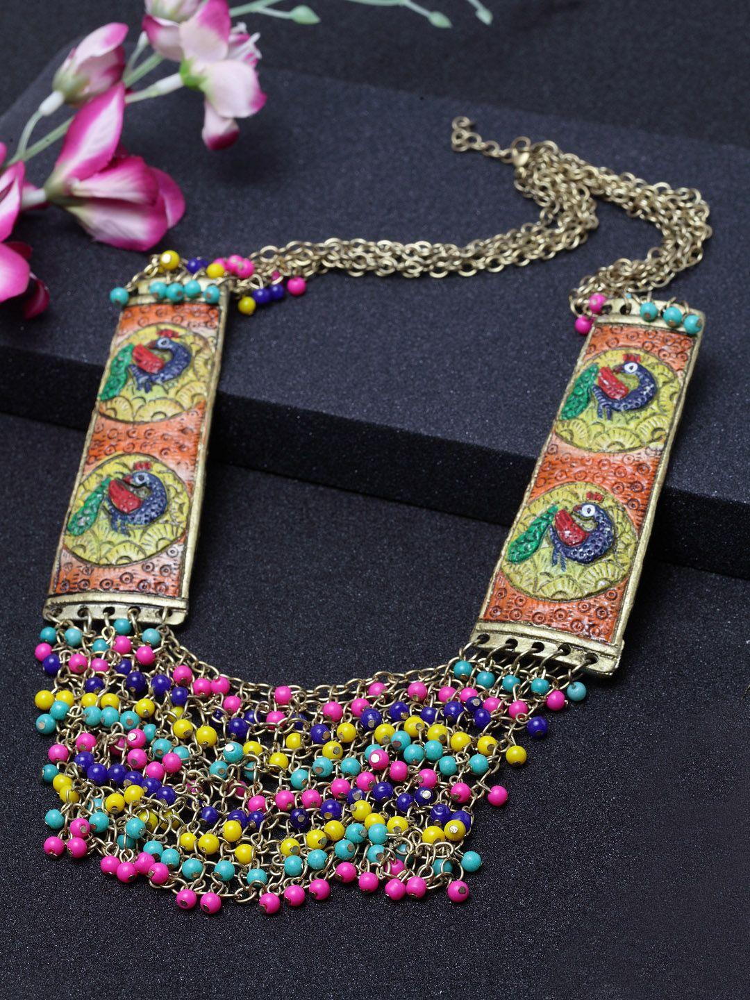 moedbuille german silver & gold-plated hand painted necklace