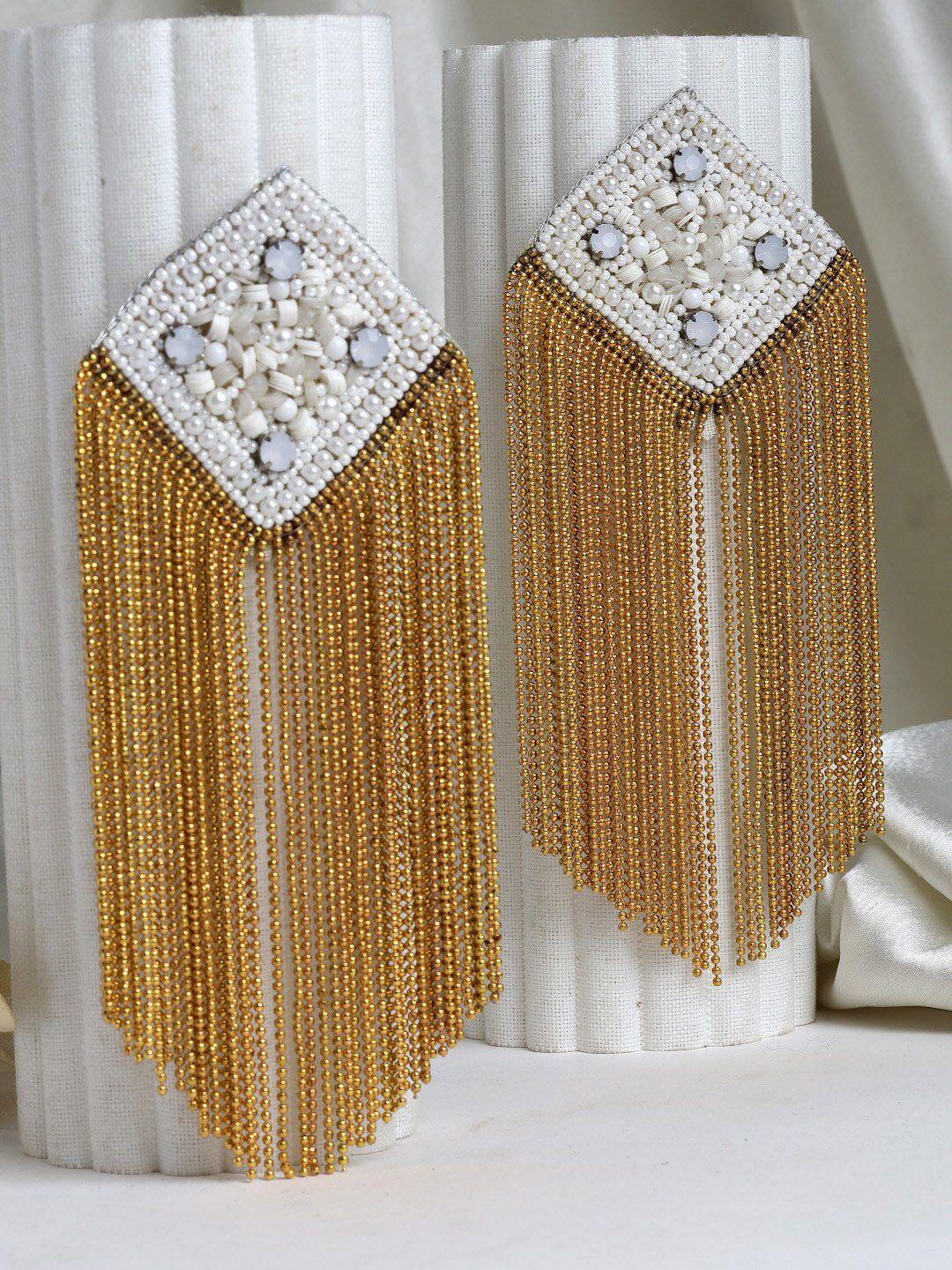 moedbuille gold plated crystals & beads antique contemporary tasselled earrings