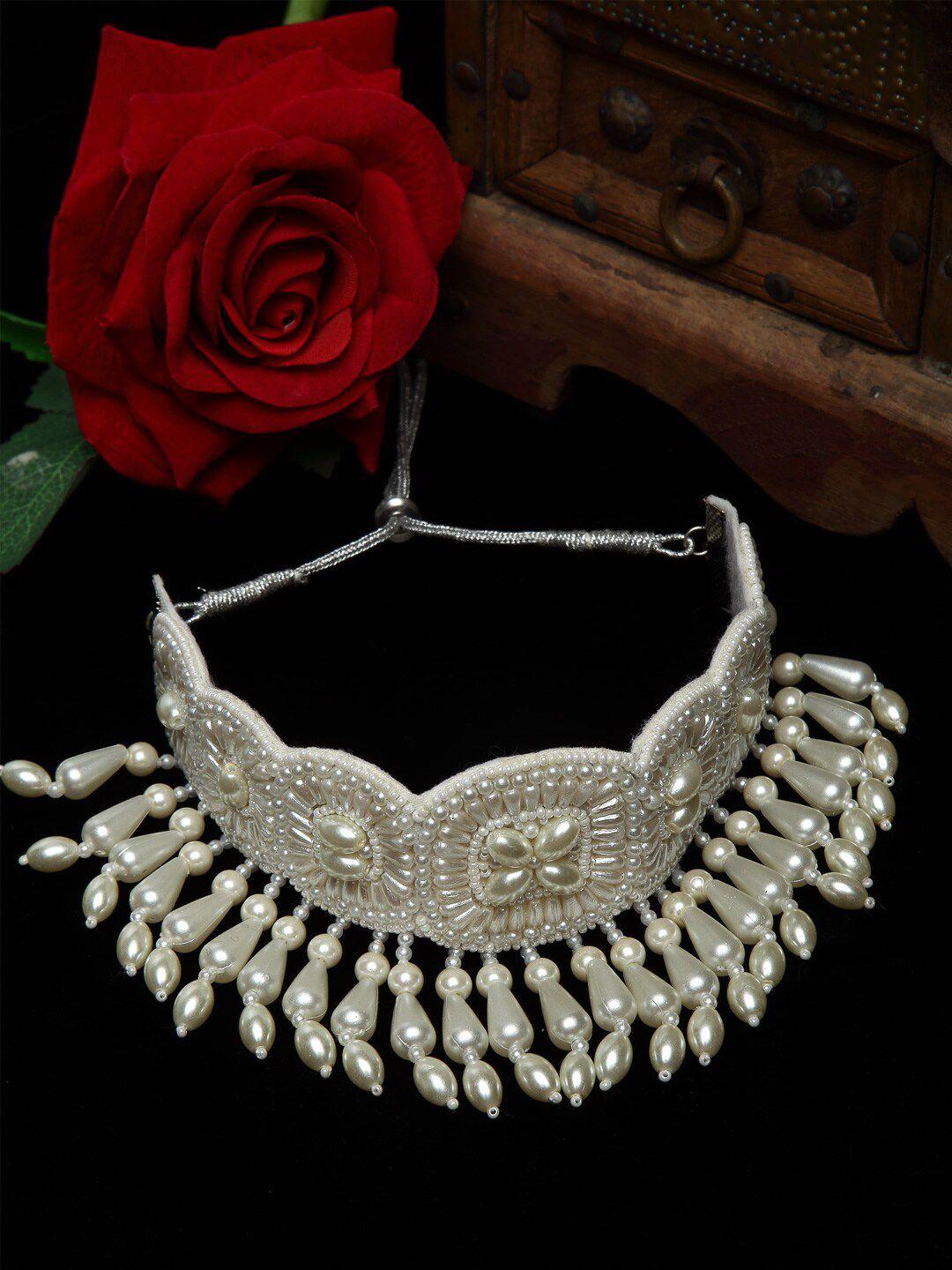 moedbuille off white beads & pearls tasselled contemporary handcrafted afghan choker