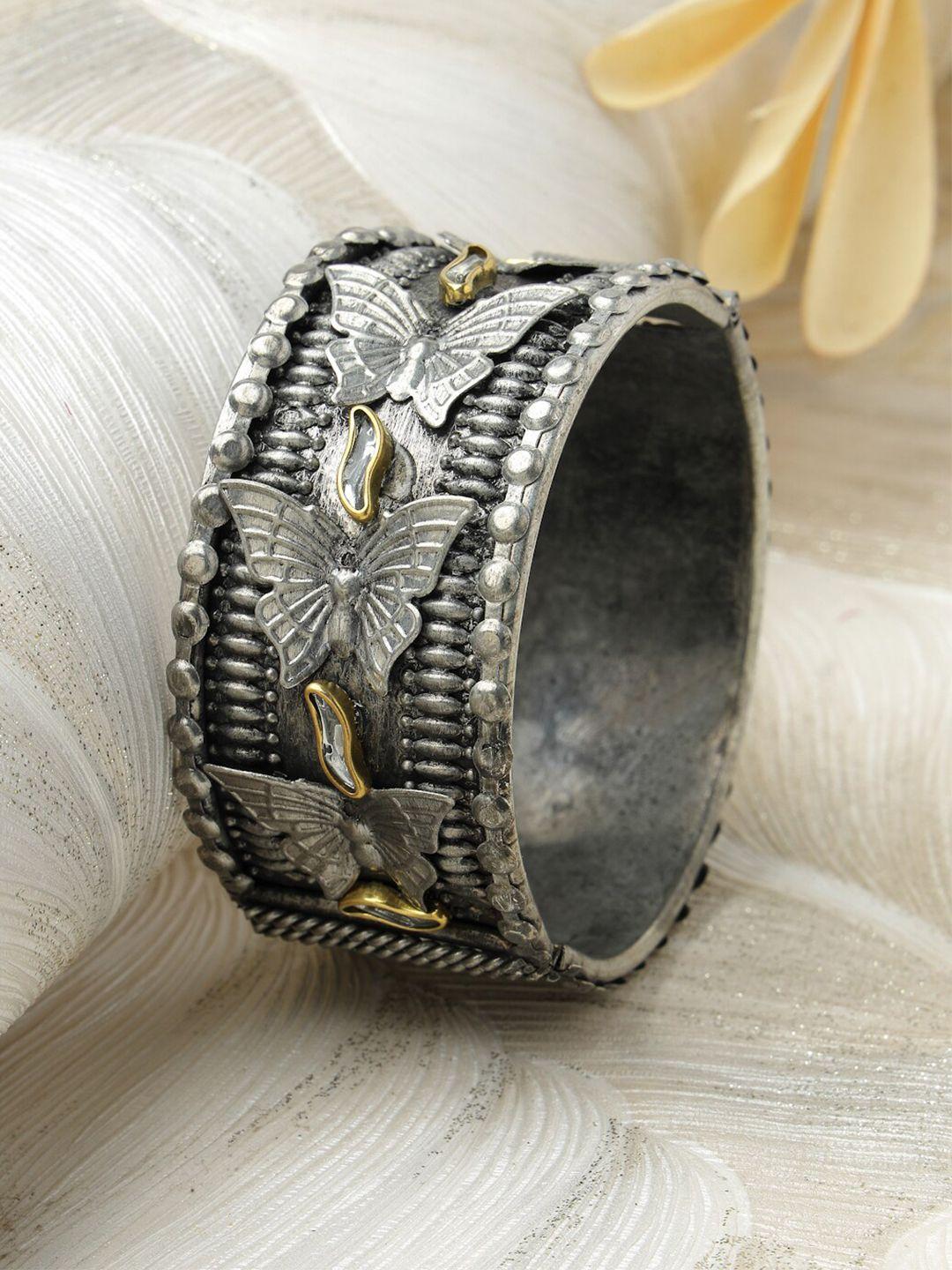 moedbuille silver-plated crystals studded cuff bracelet