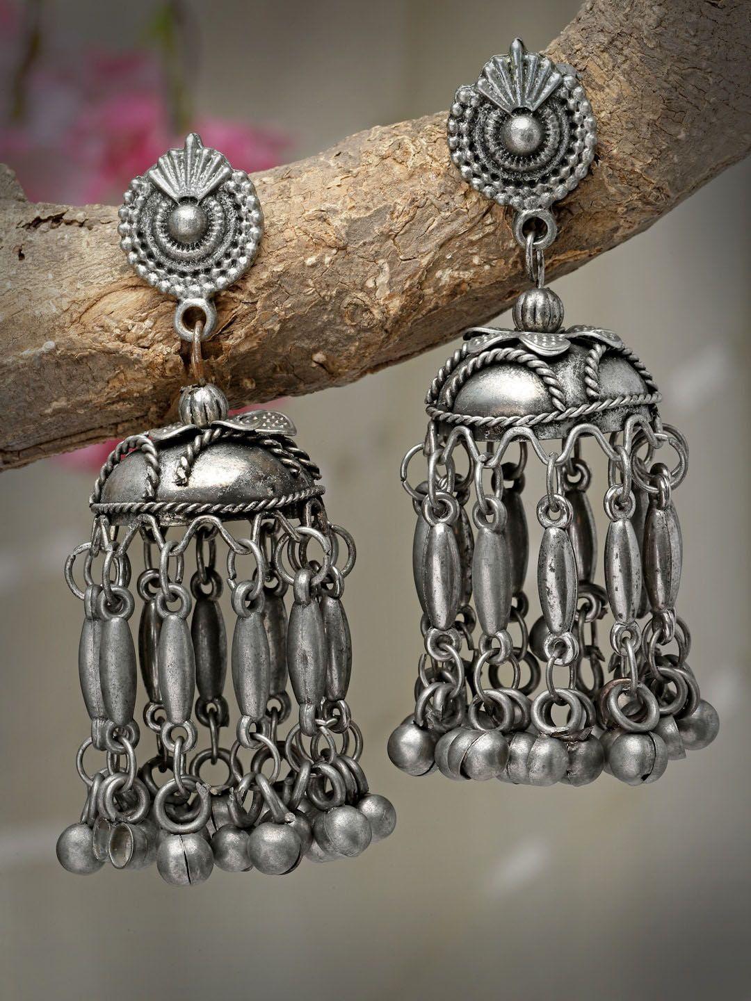 moedbuille silver plated dome shaped jhumkas