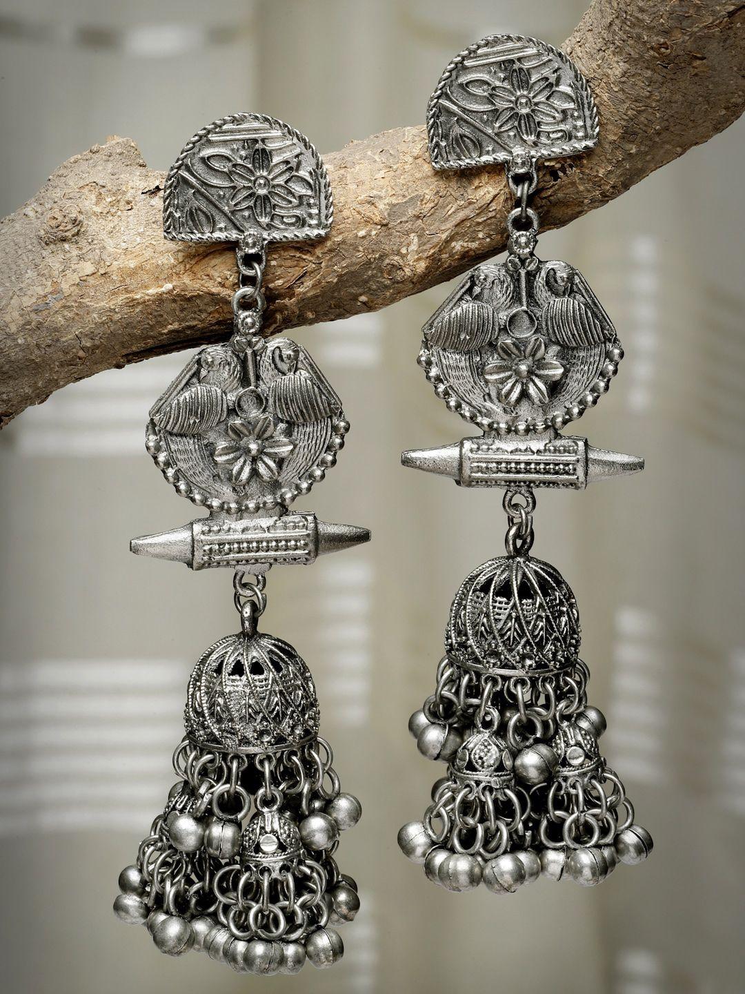 moedbuille silver-plated oxidised dome shaped jhumkas