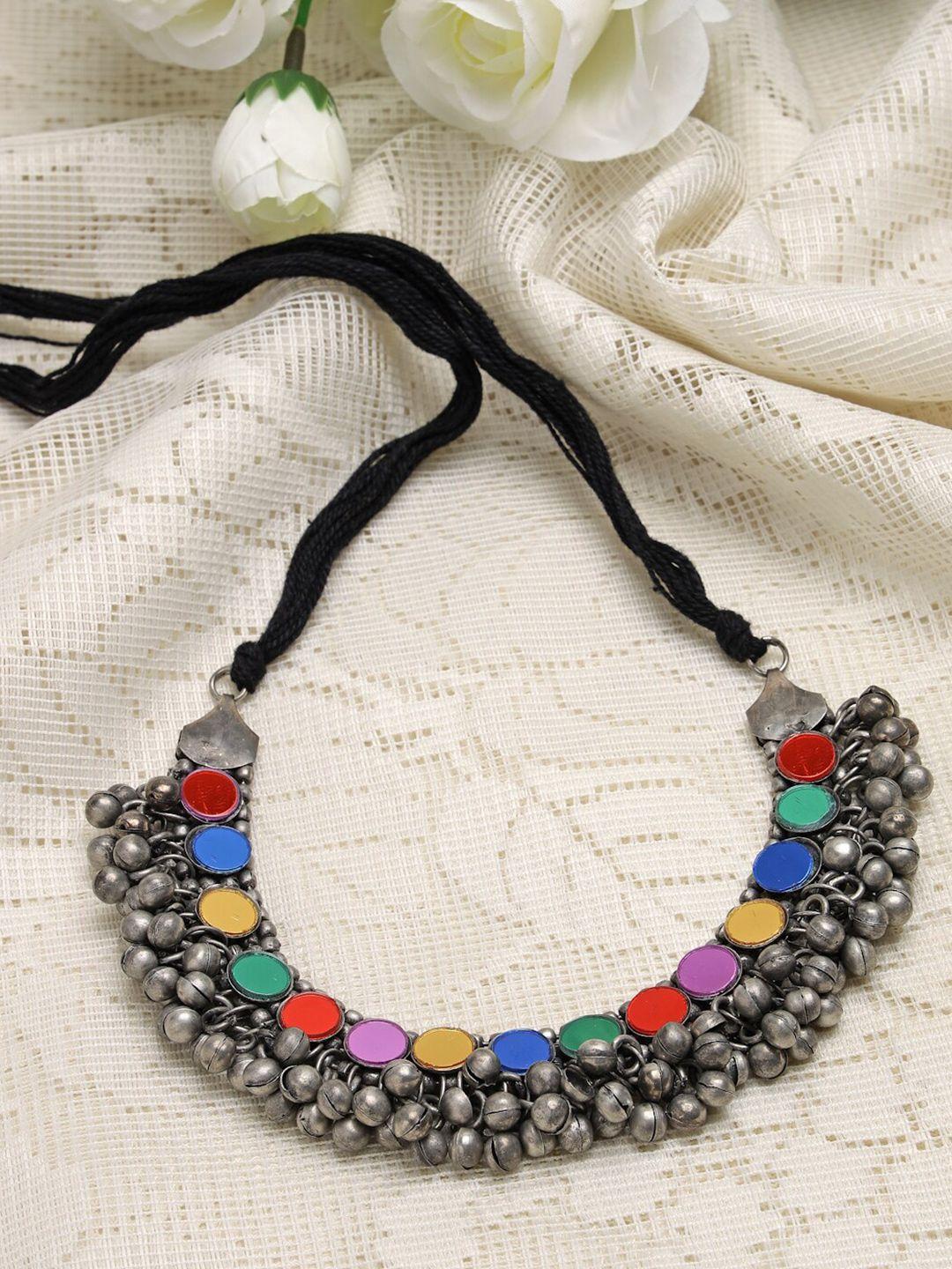 moedbuille silver-toned & red brass silver-plated afghan necklace