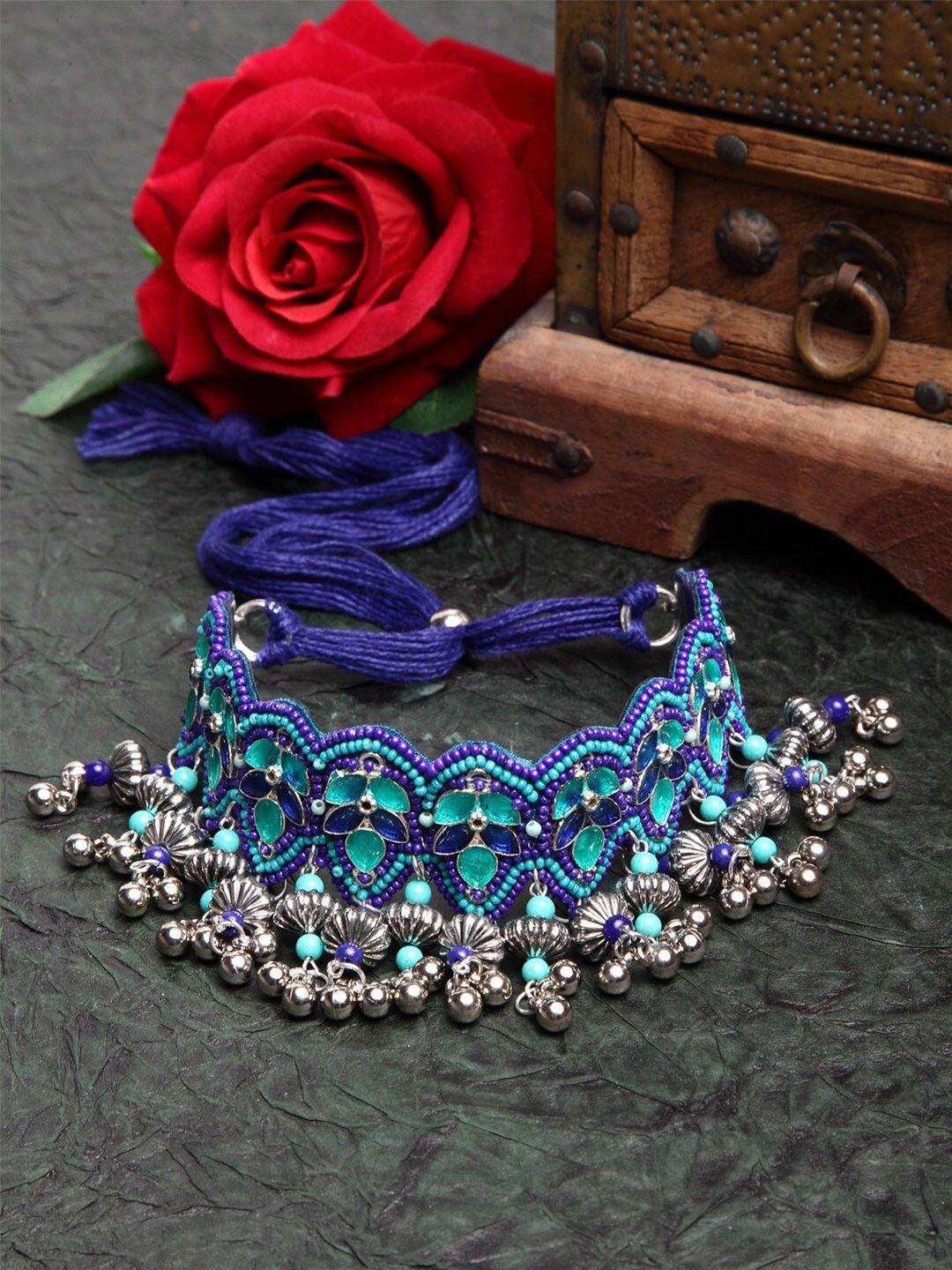 moedbuille women turquoise blue & silver-toned brass choker necklace