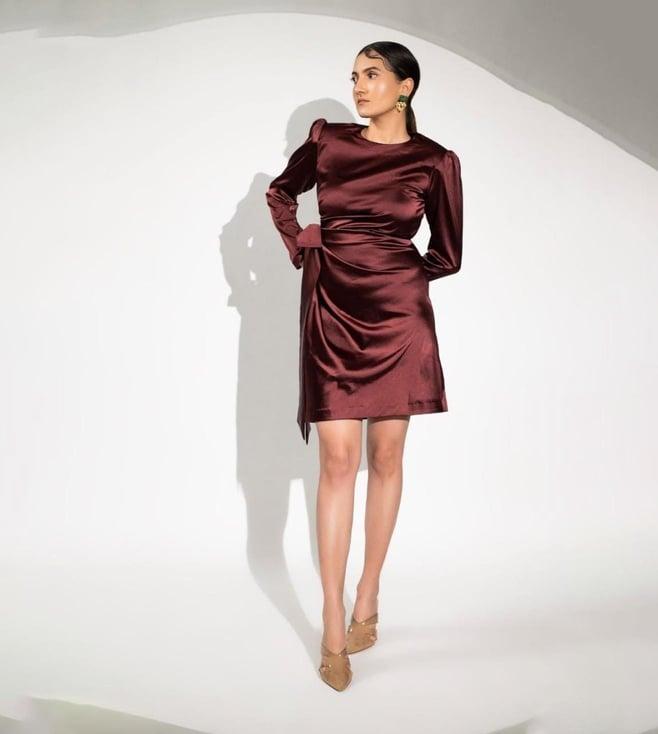 moh mahogany bloora satin short dress