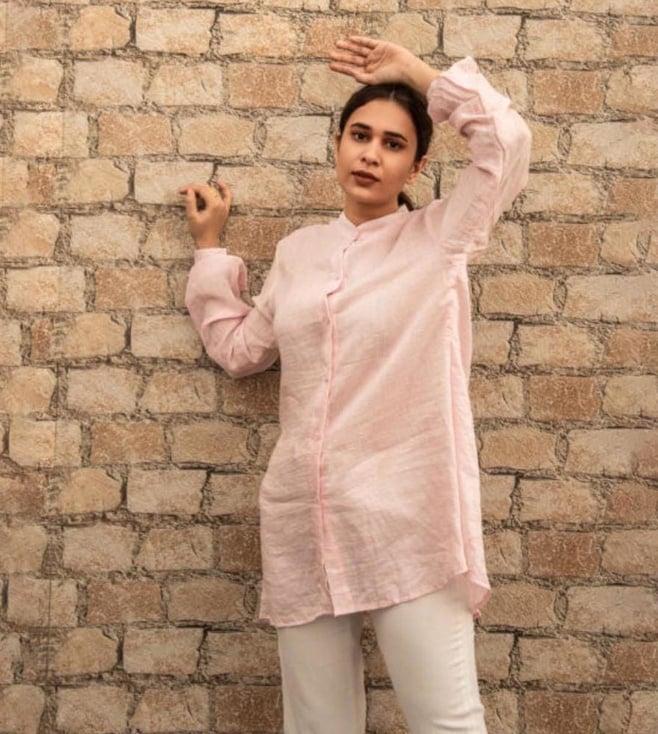 moh pink linen shirt