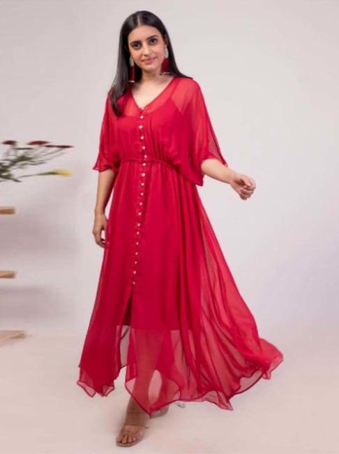 moh red georgette dress