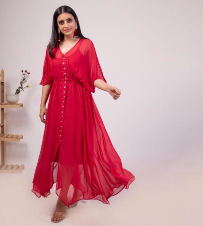 moh red georgette dress