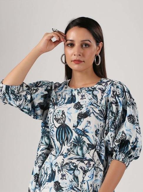 moh women blue floral silk top