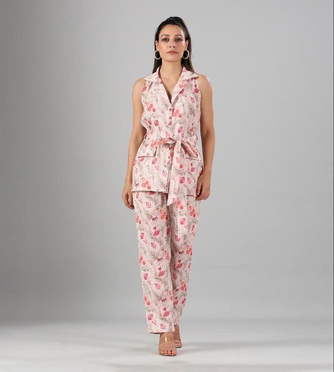 moh women pink floral linen co ord set