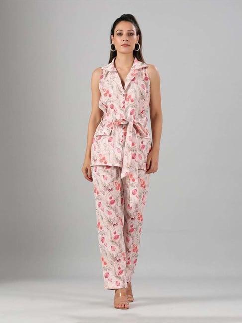 moh women pink floral linen co ord set