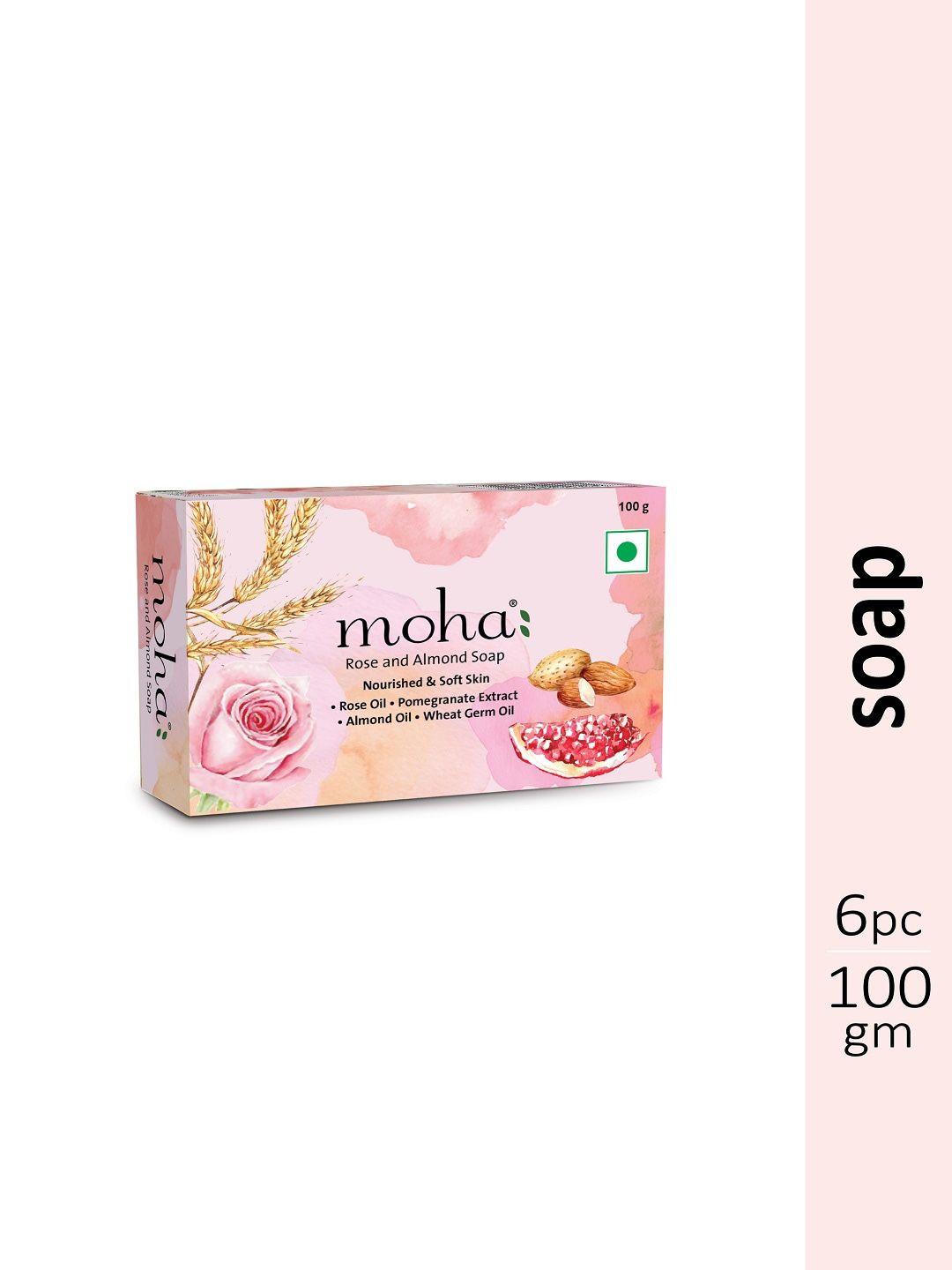 moha set of 6 rose & almond soaps - 100g each