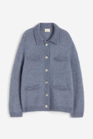 mohair-blend collared cardigan