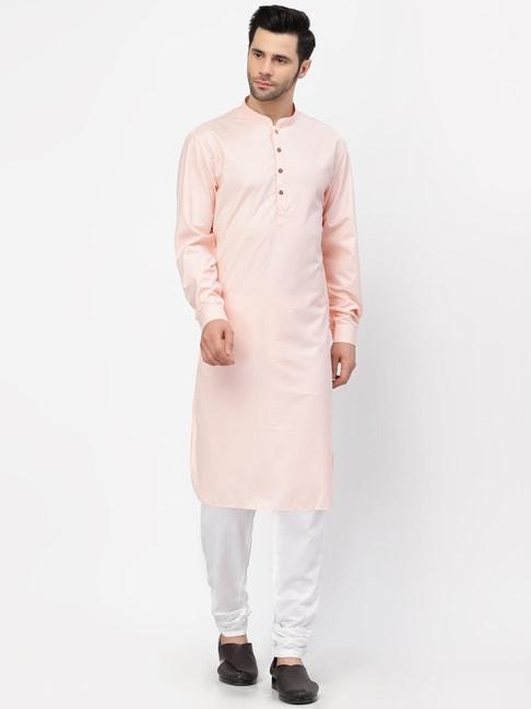 mohanlal sons light pink regular fit kurta with churidar set