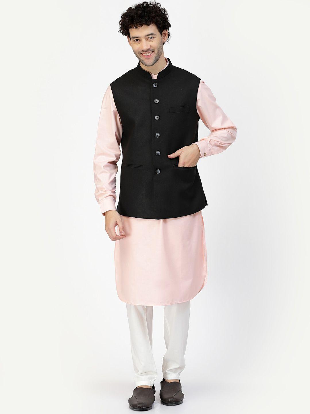 mohanlal sons mandarin collar cuffed sleeves pure cotton kurta with pyjamas & nehru jacket