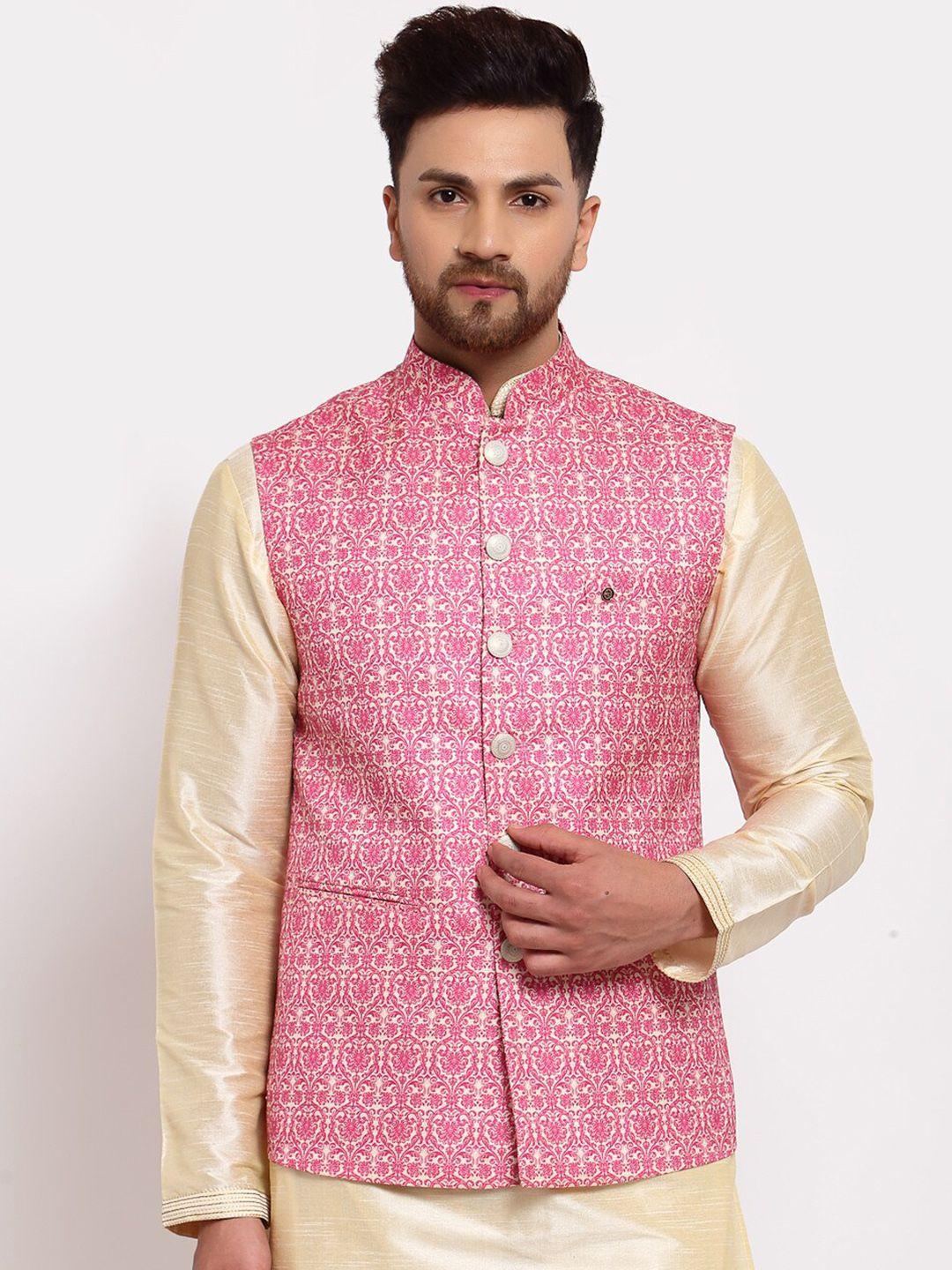mohanlal-sons-men-pink-&-white-printed-woven-nehru-jacket