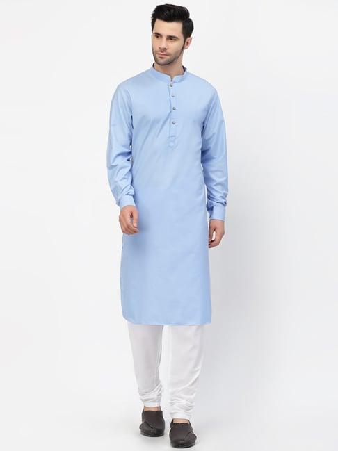 mohanlal sons blue regular fit kurta with churidar set