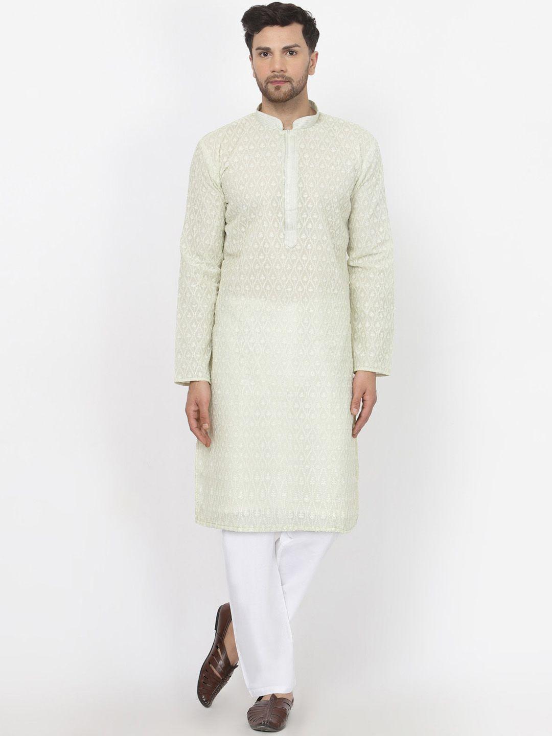 mohanlal sons ethnic motifs embroidered mandarin collar georgette kurta with pyjamas