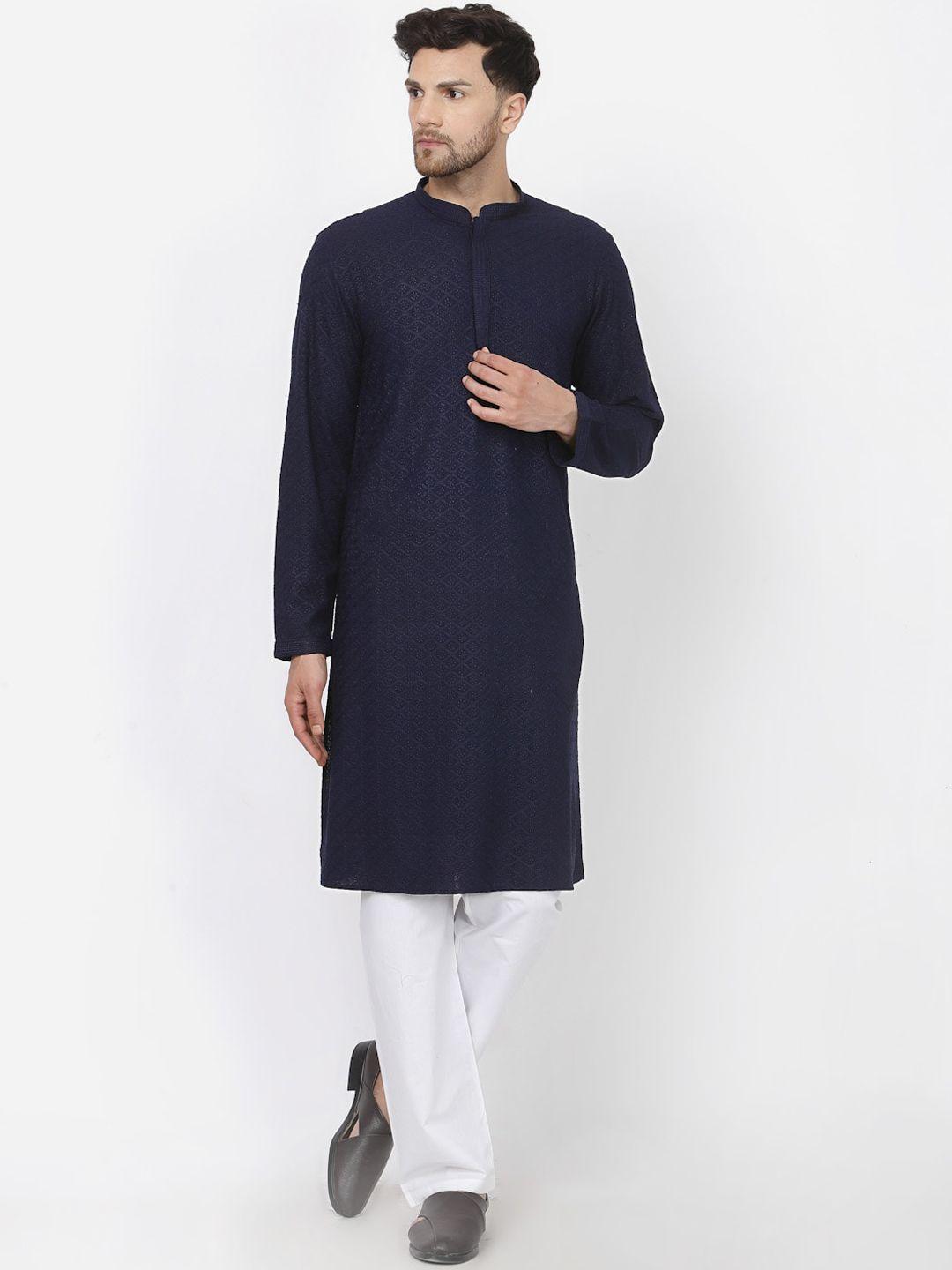 mohanlal sons floral embroidered pure cotton kurta with pyjamas
