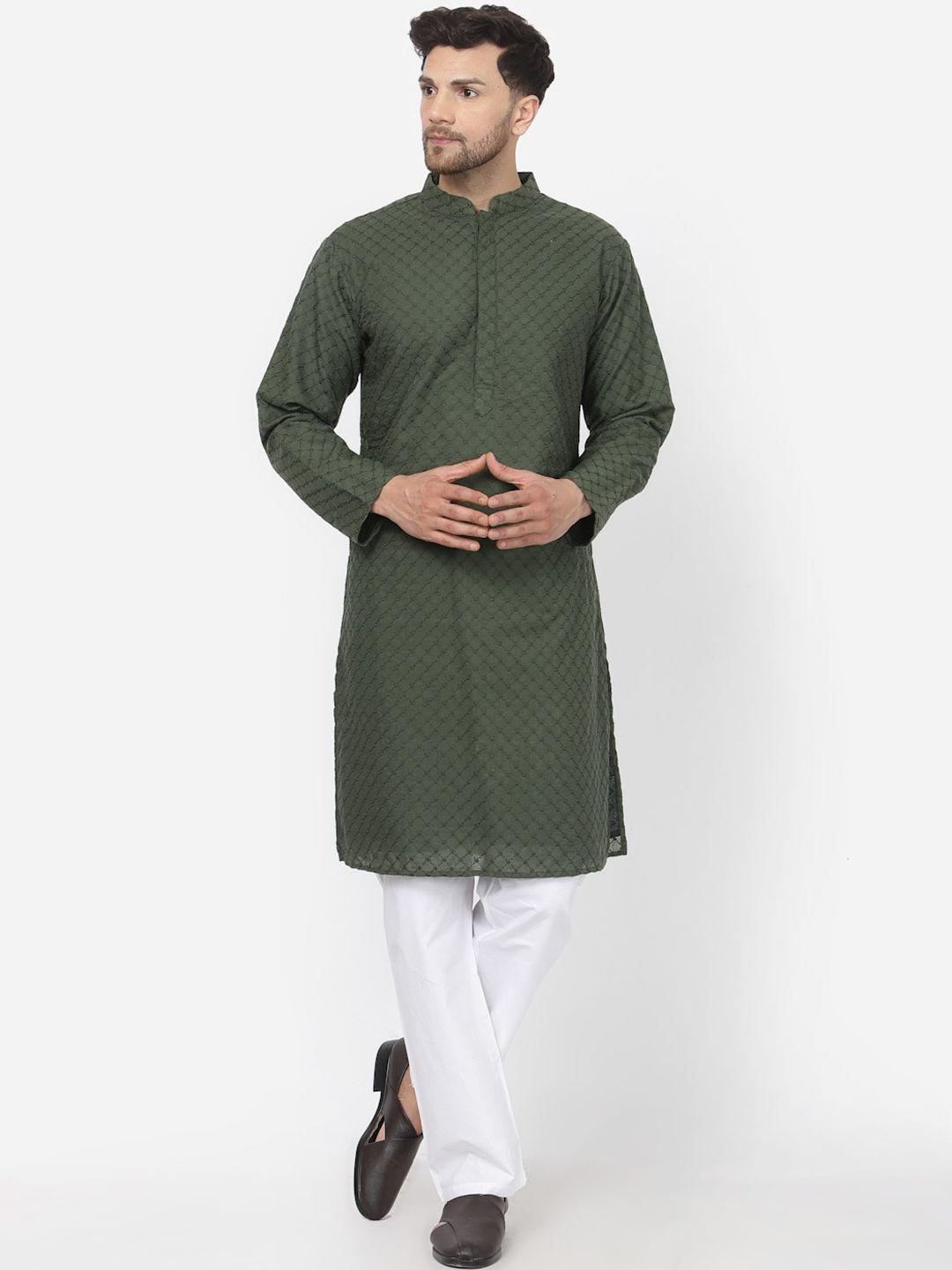 mohanlal sons geometric embroidered pure cotton kurta with pyjamas
