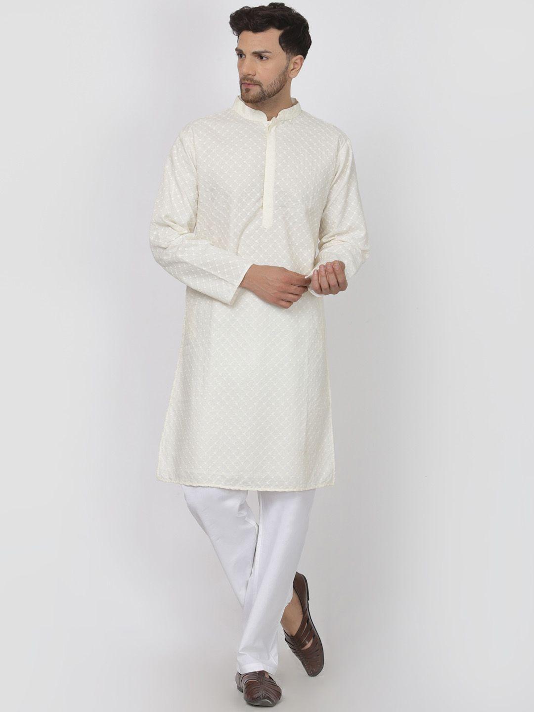 mohanlal sons geometric embroidered pure cotton kurta with pyjamas